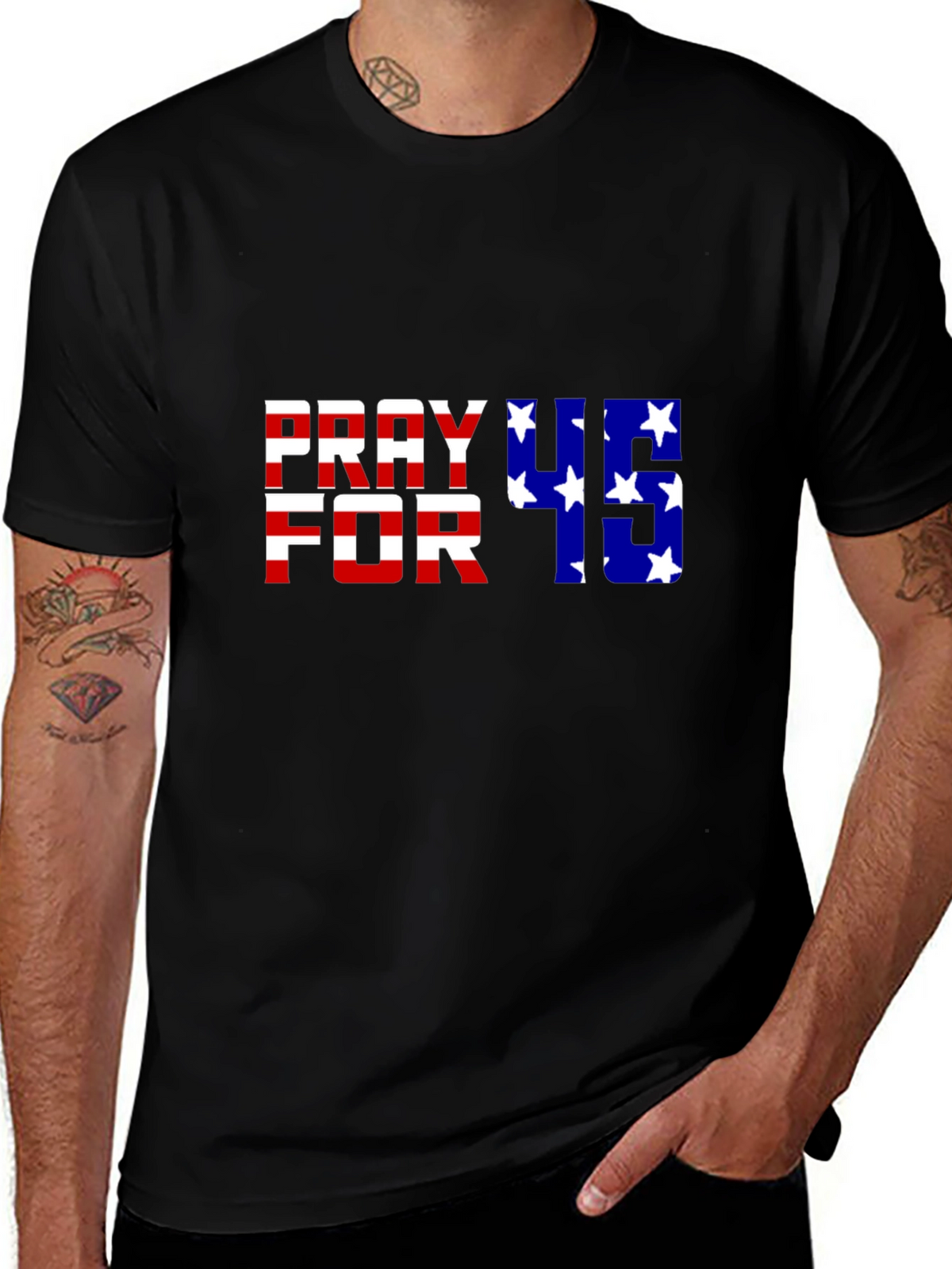 Pray for 45 Graphic Tee - Patriotic American Flag Shirt