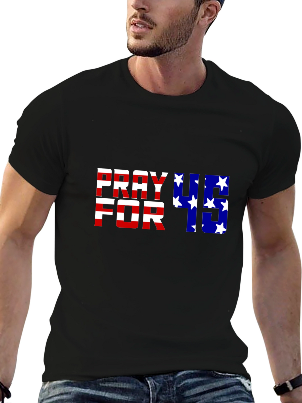 Pray for 45 Graphic Tee - Patriotic American Flag Shirt