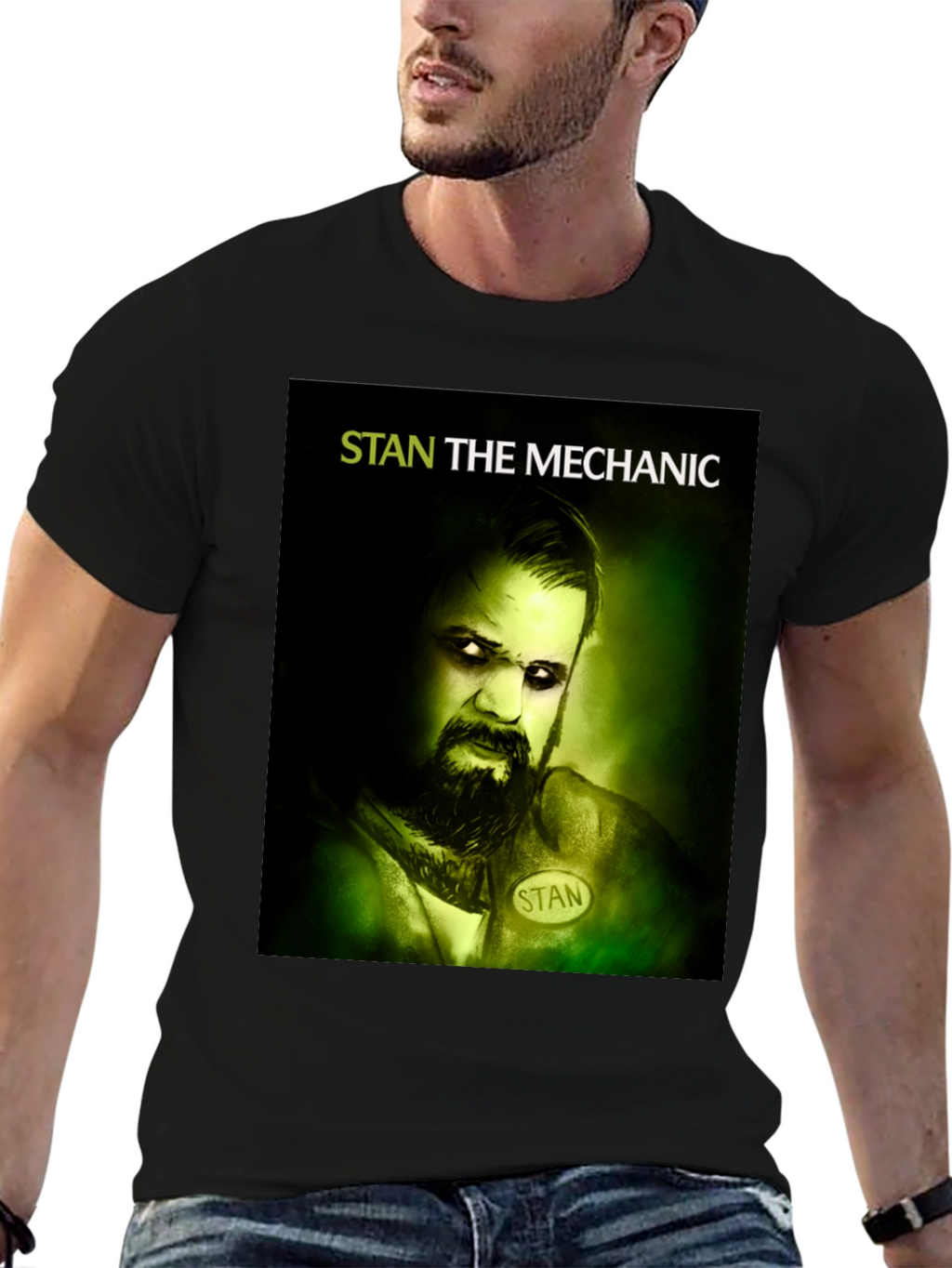 Stan The Mechanic Graphic Tee - Black Cotton T-Shirt