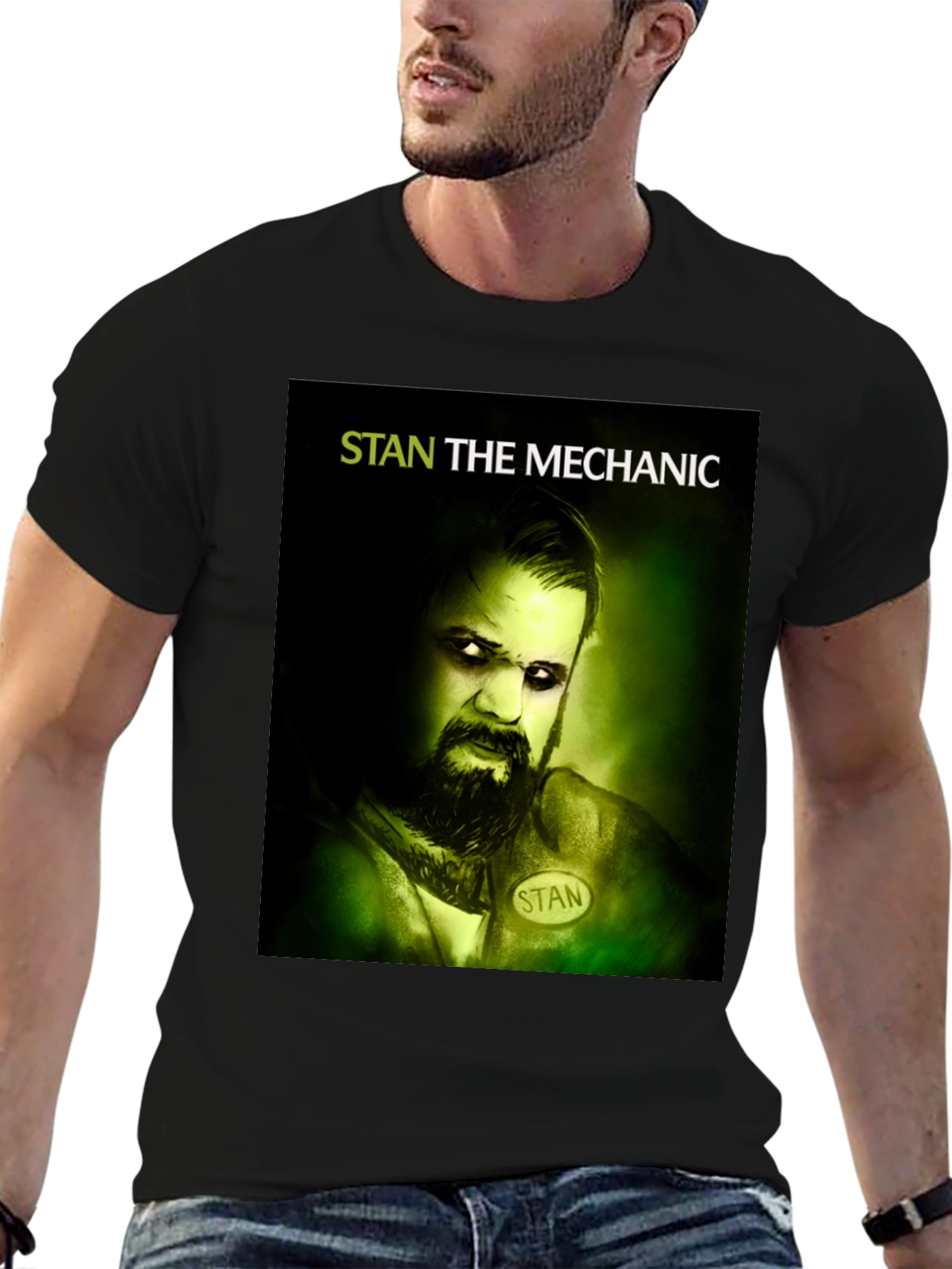 Stan The Mechanic Graphic Tee - Black Cotton T-Shirt