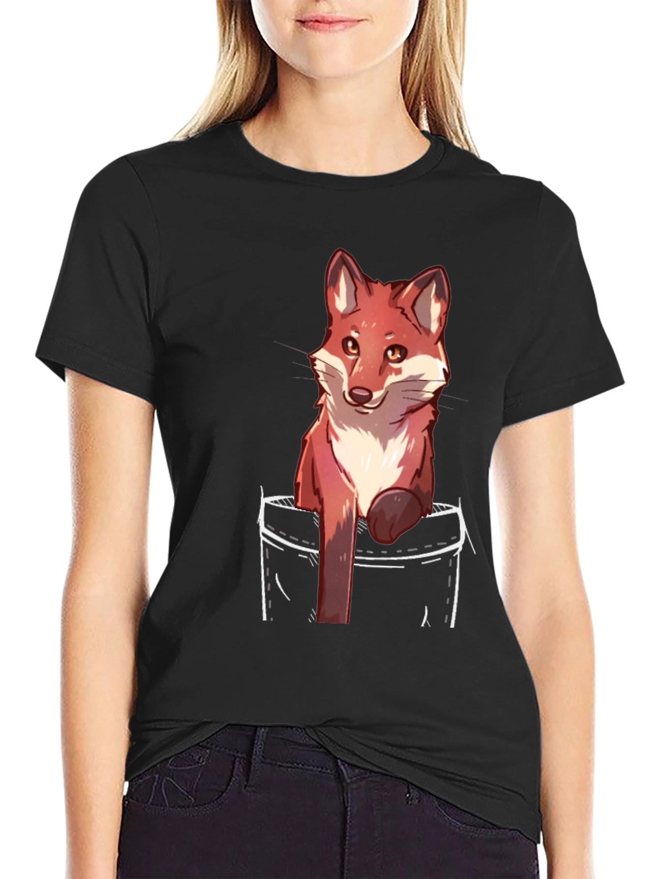 Fox Pocket Print Black T-Shirt