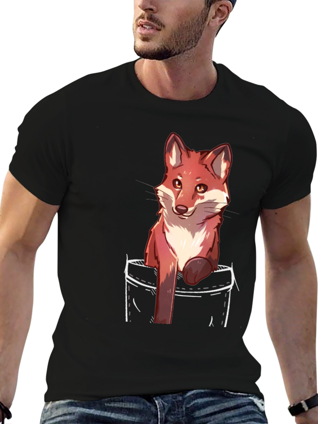 Fox Pocket Print Black T-Shirt