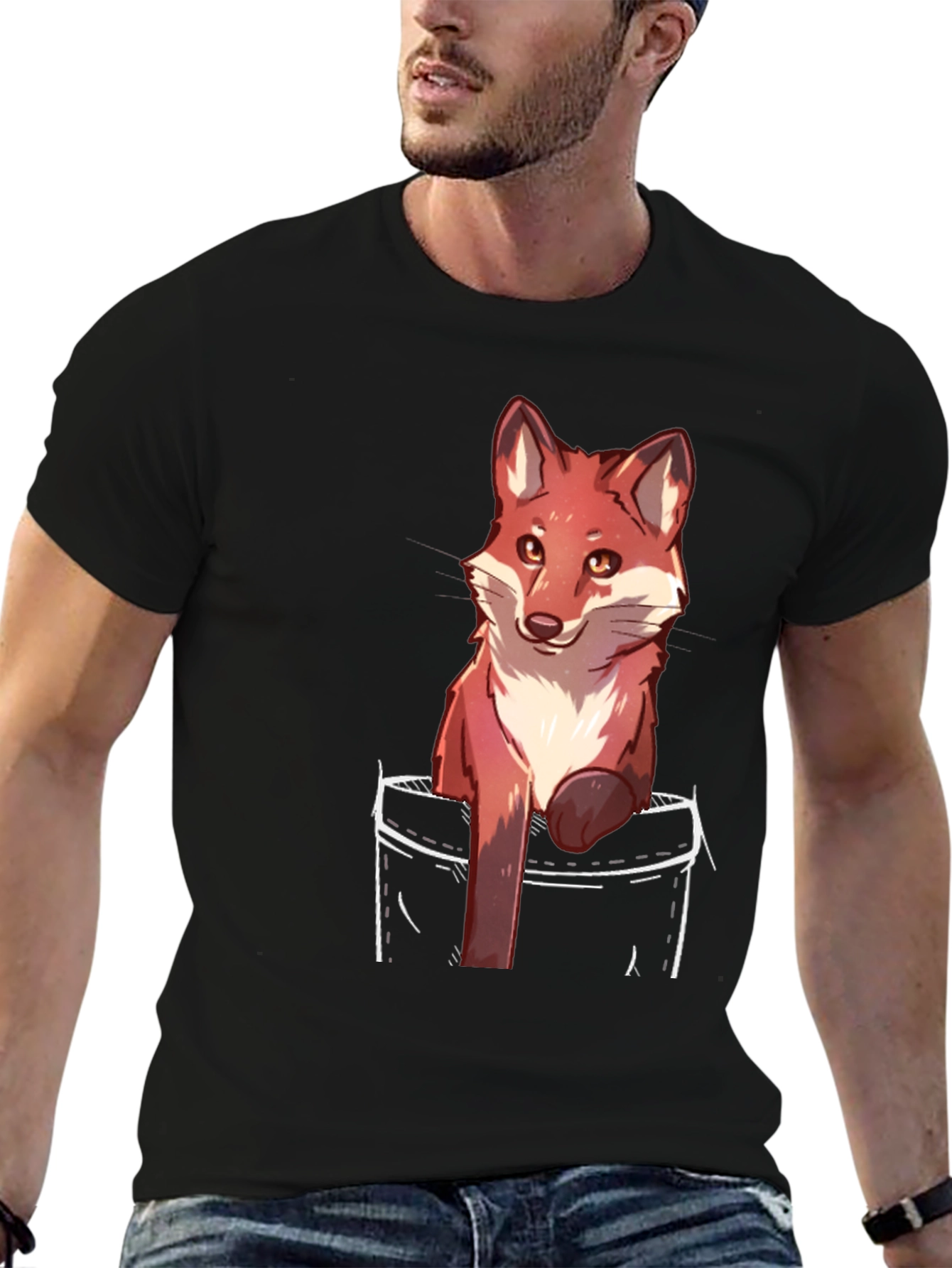 Fox Pocket Print Black T-Shirt