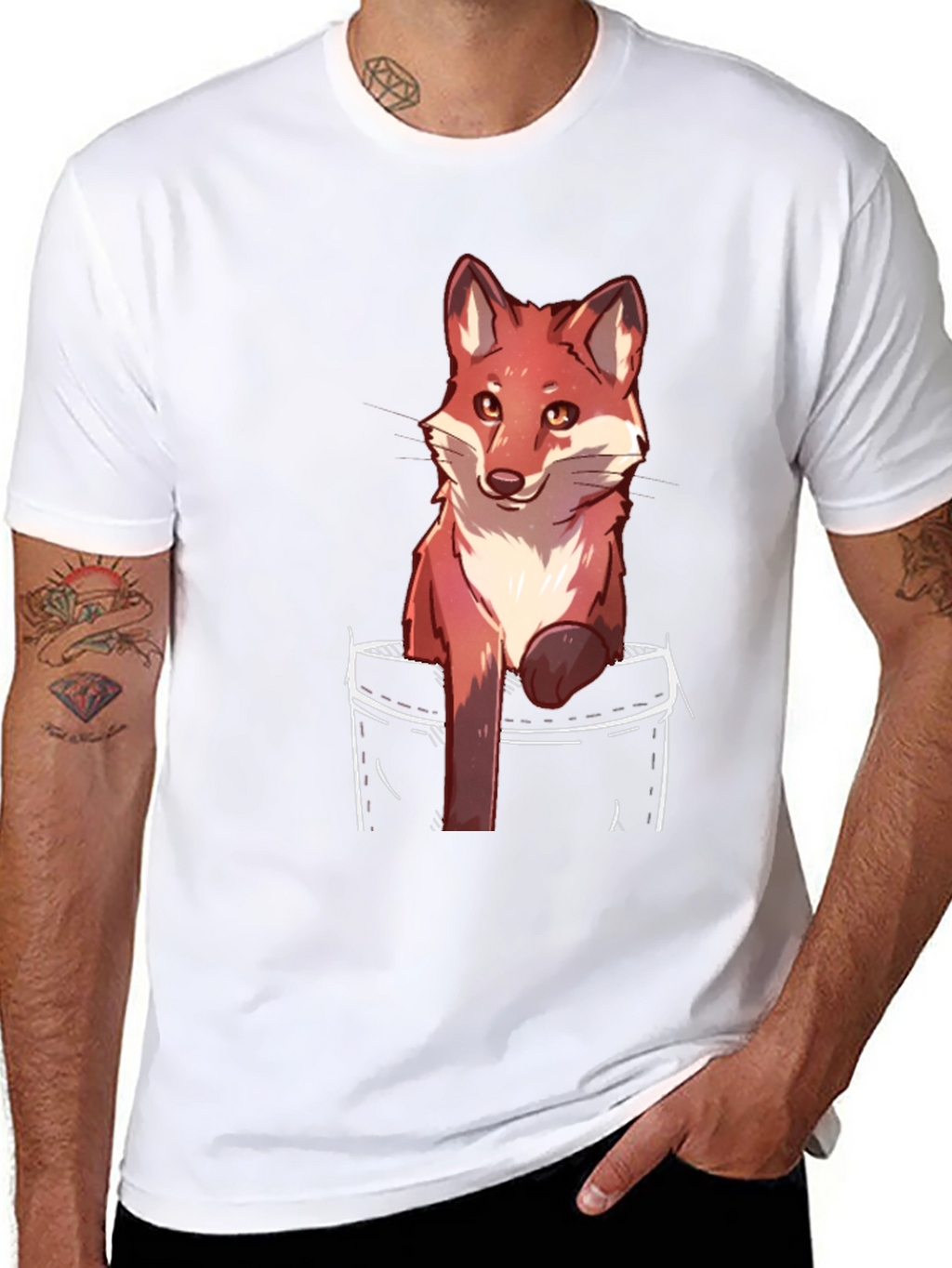 Fox Pocket Print Black T-Shirt