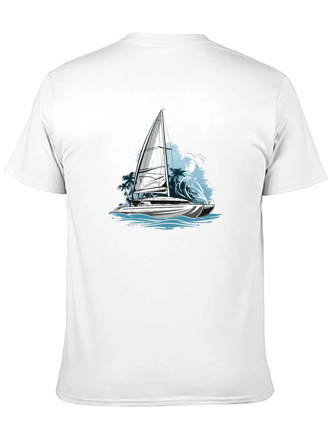 Nautical Sailboat Graphic Tee - Black Cotton Blend