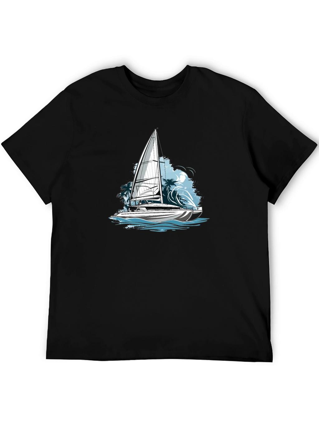 Nautical Sailboat Graphic Tee - Black Cotton Blend