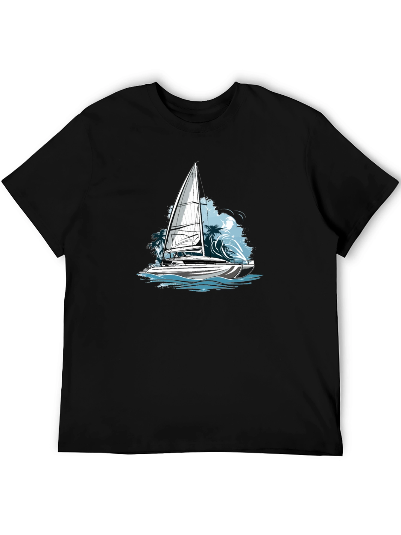 Nautical Sailboat Graphic Tee - Black Cotton Blend