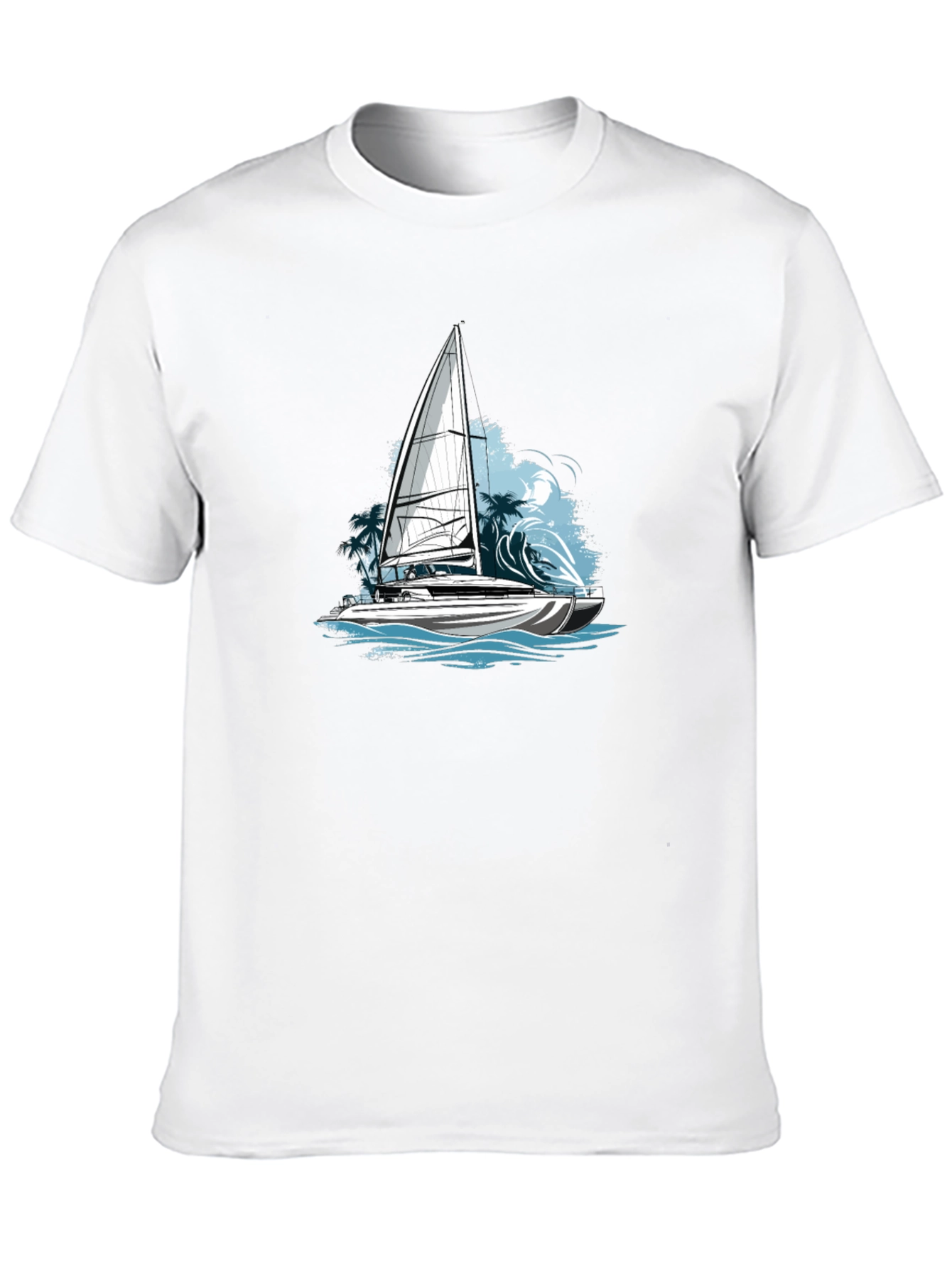 Nautical Sailboat Graphic Tee - Black Cotton Blend