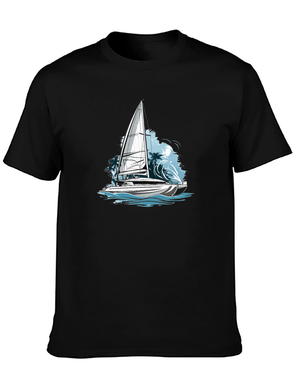 Nautical Sailboat Graphic Tee - Black Cotton Blend