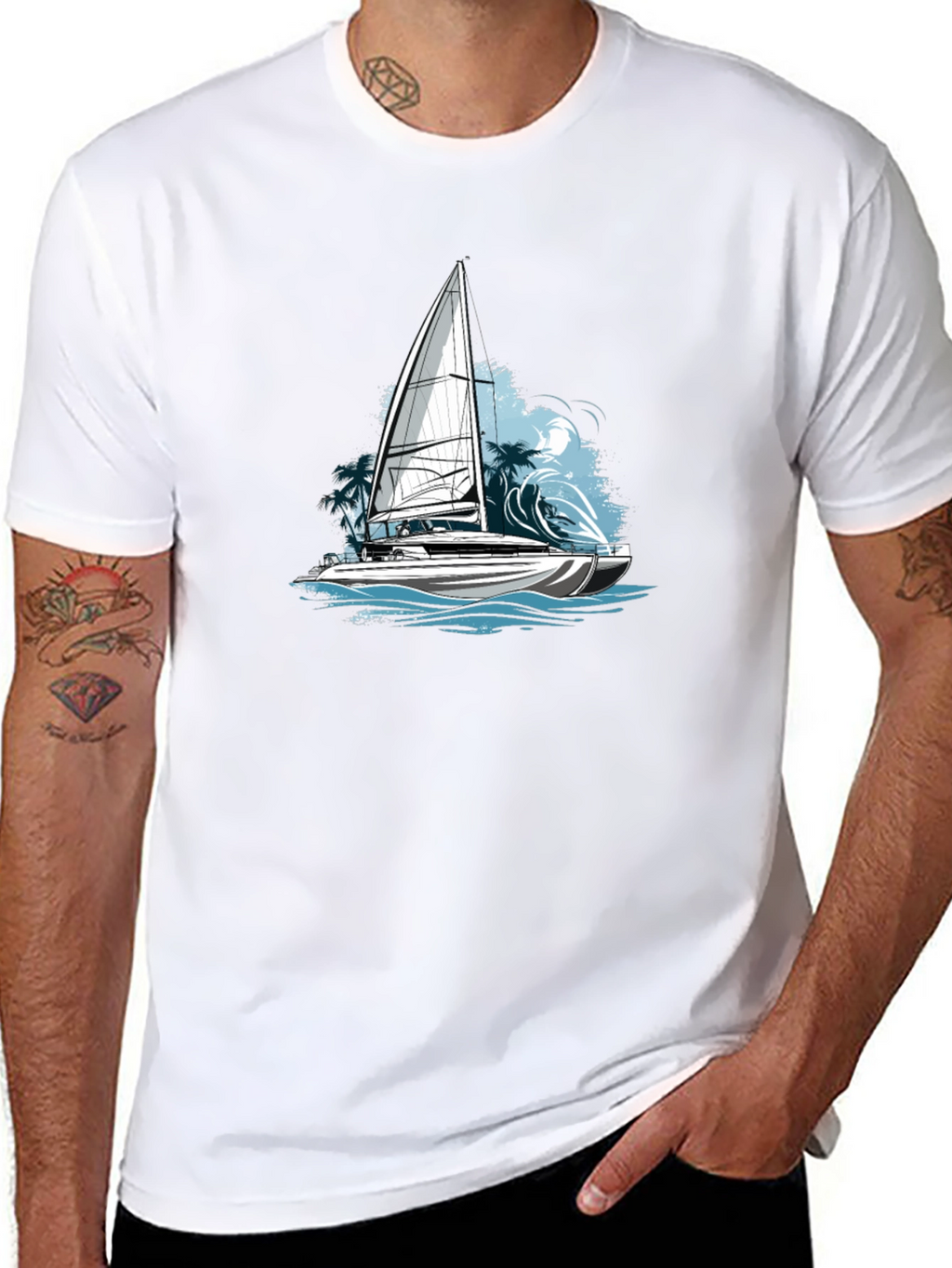 Nautical Sailboat Graphic Tee - Black Cotton Blend