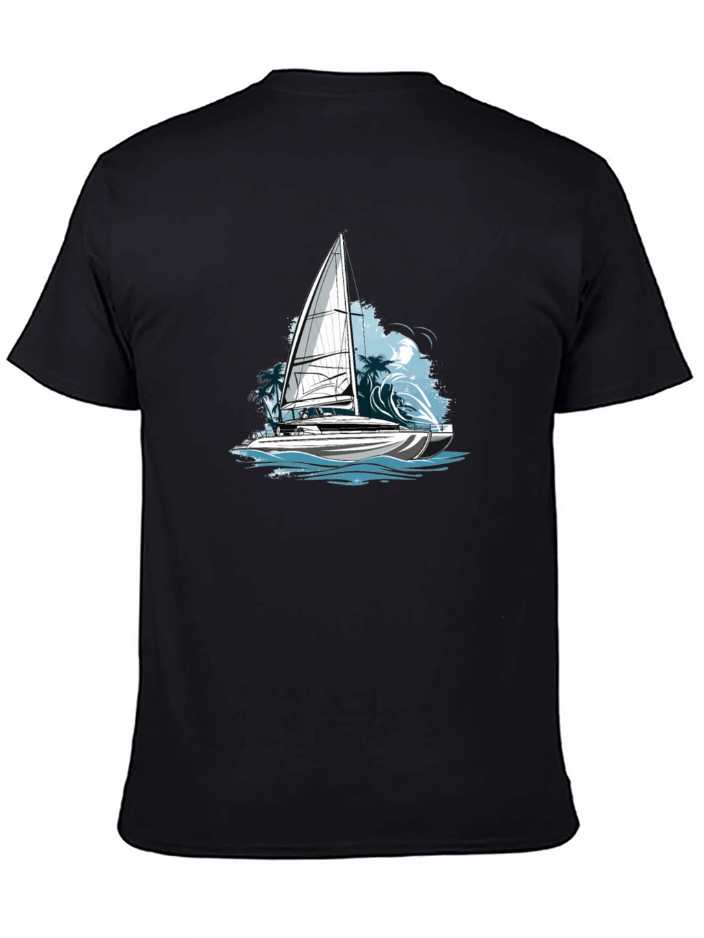 Nautical Sailboat Graphic Tee - Black Cotton Blend