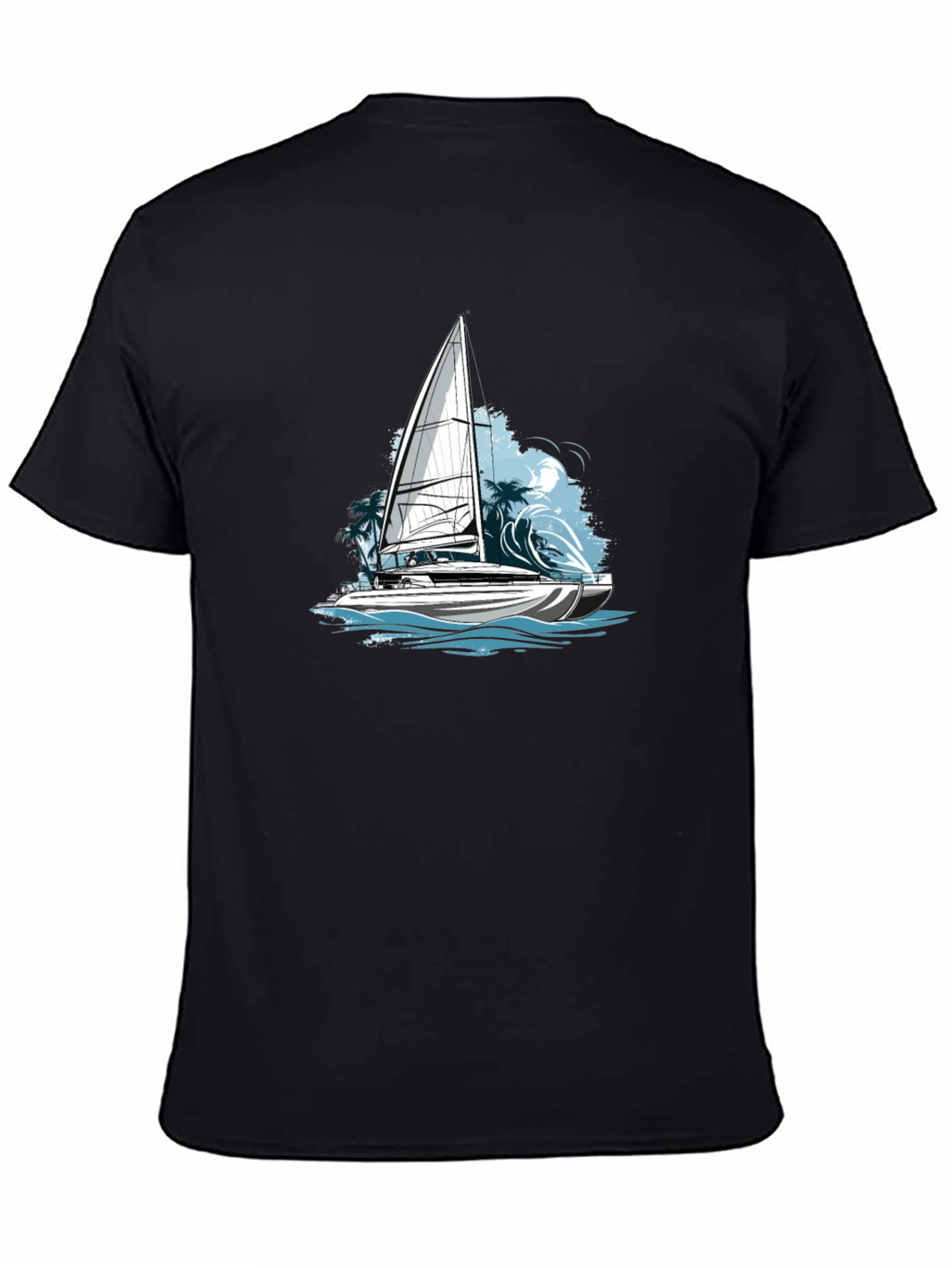 Nautical Sailboat Graphic Tee - Black Cotton Blend