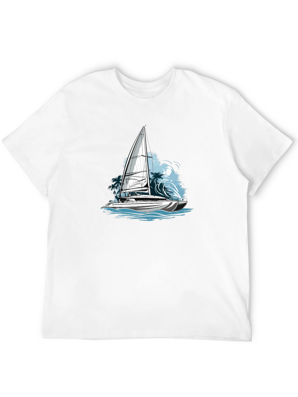 Nautical Sailboat Graphic Tee - Black Cotton Blend