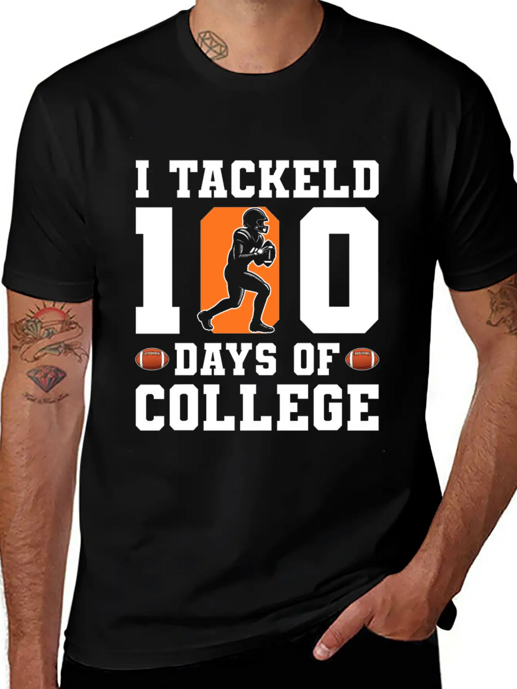 Tackled 100 Days Of College Football Breathable Graphic T-Shirt – Perfect For Casual Days