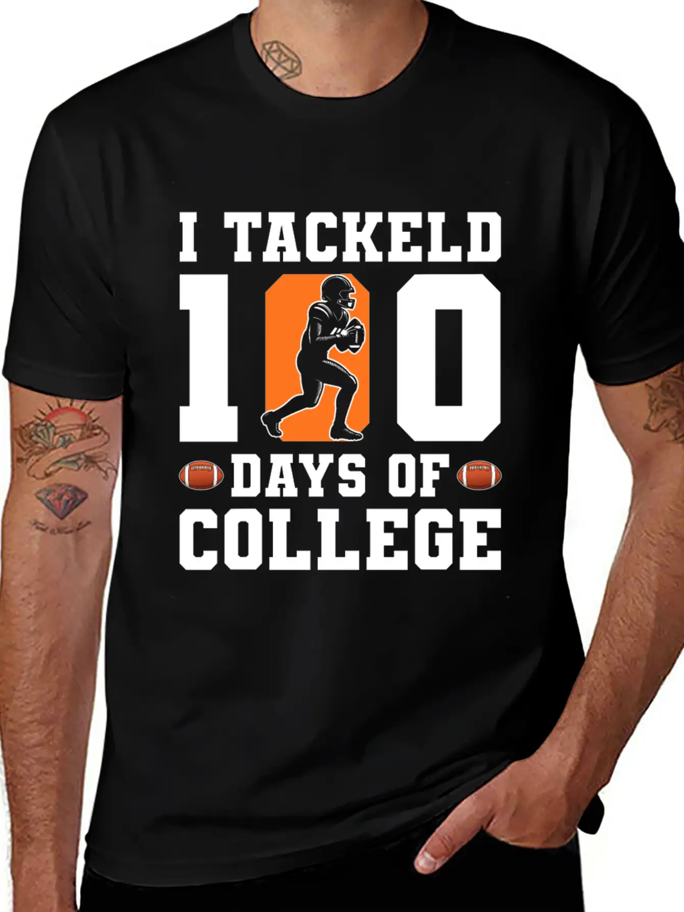 Tackled 100 Days Of College Football Breathable Graphic T-Shirt – Perfect For Casual Days