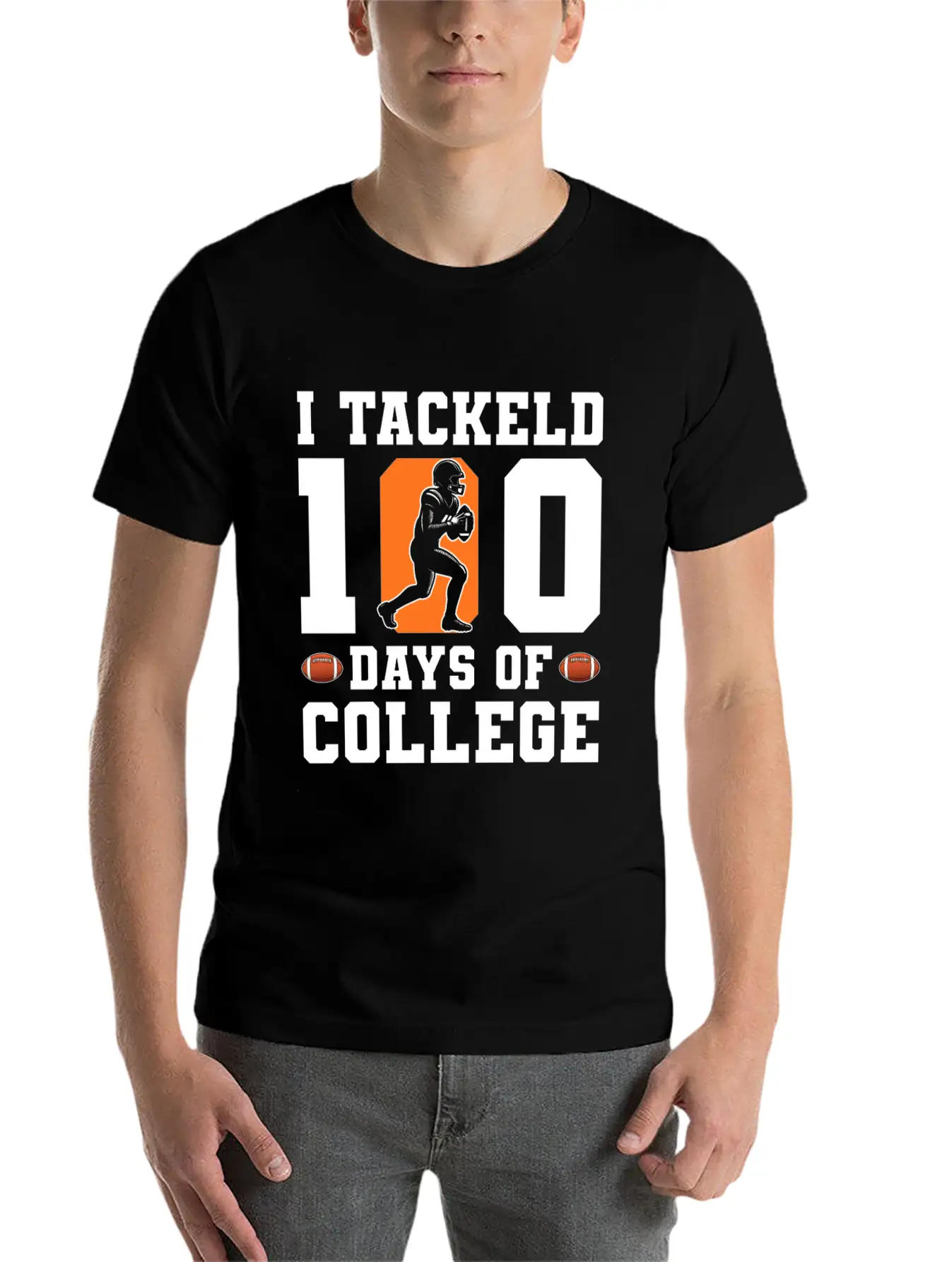 Tackled 100 Days Of College Football Breathable Graphic T-Shirt – Perfect For Casual Days