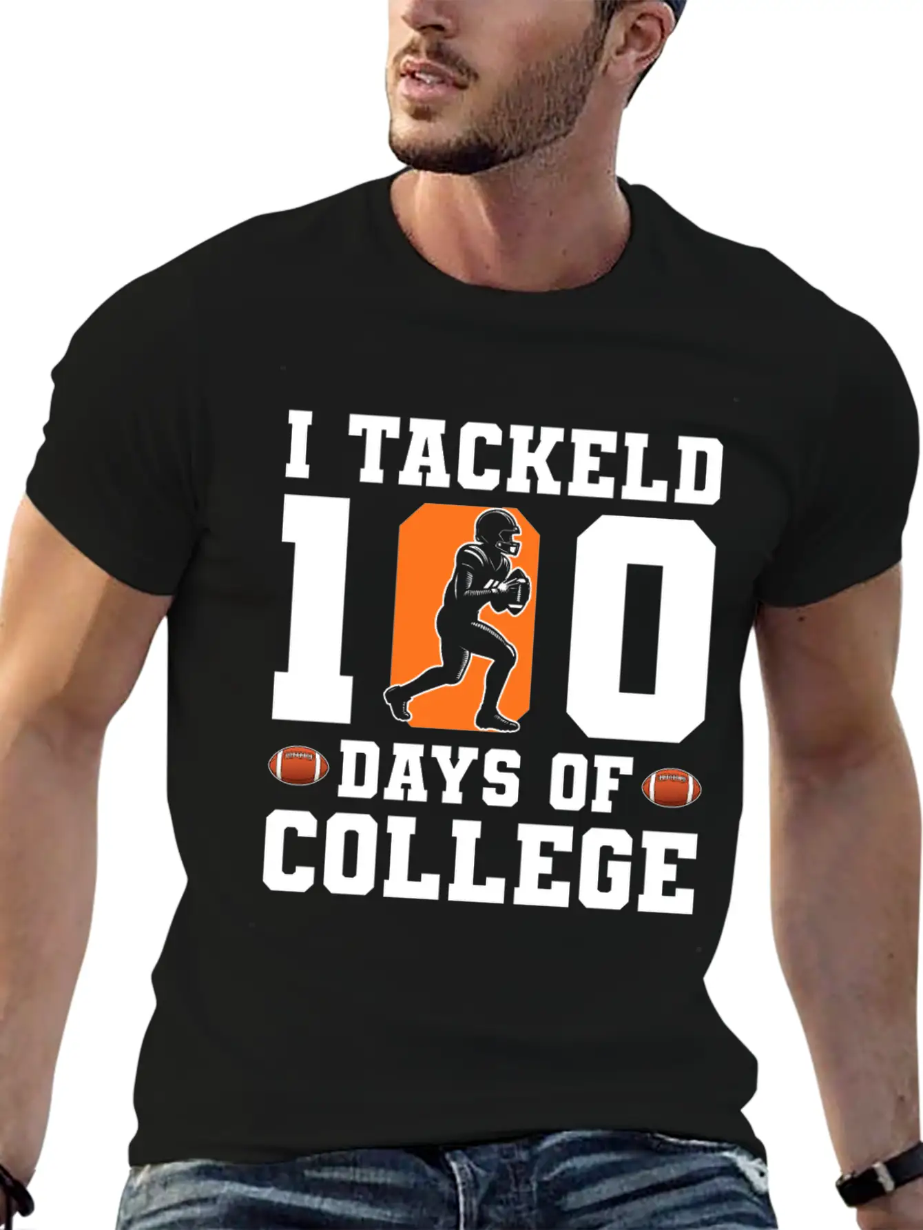 Tackled 100 Days Of College Football Breathable Graphic T-Shirt – Perfect For Casual Days