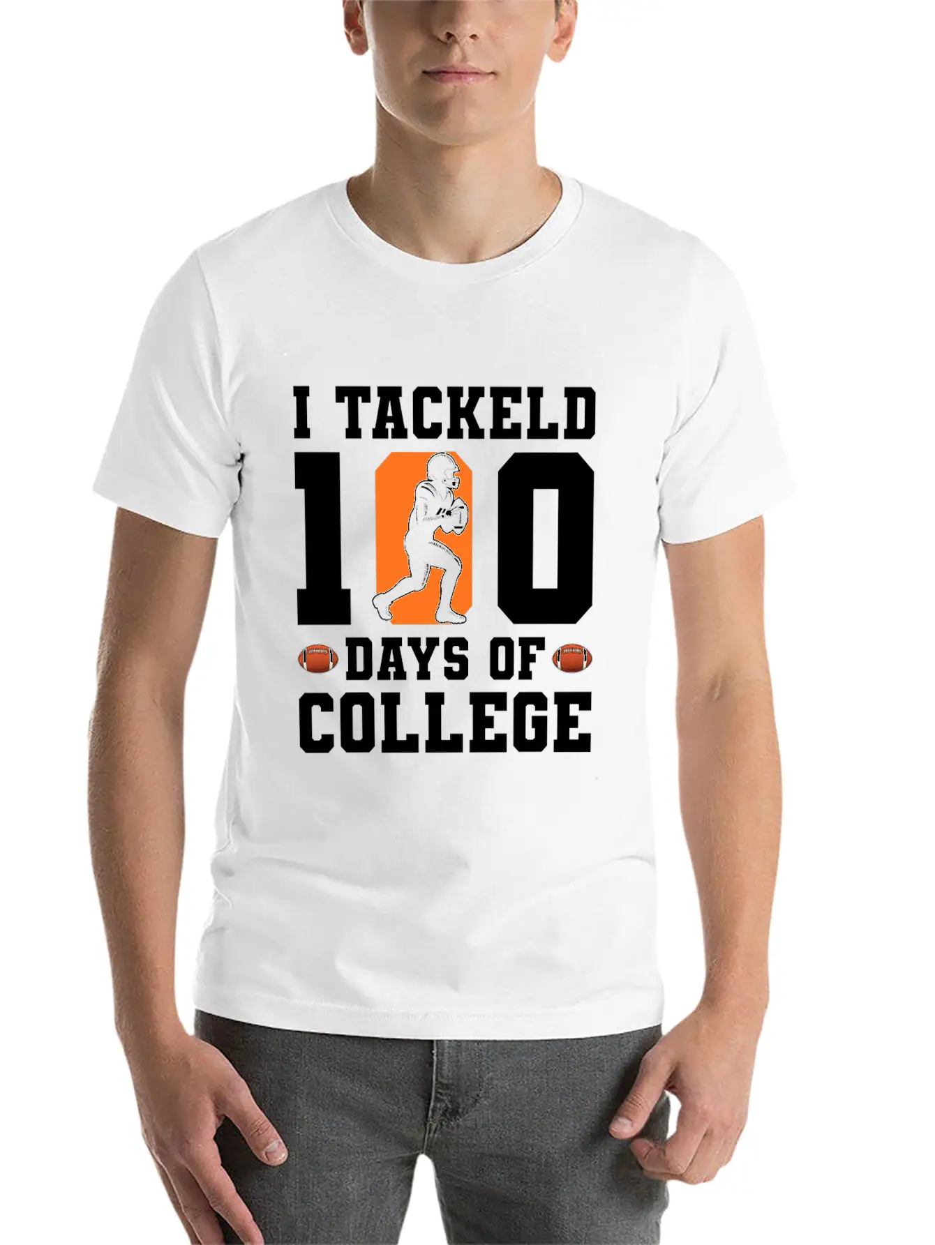 Tackled 100 Days Of College Football Breathable Graphic T-Shirt – Perfect For Casual Days