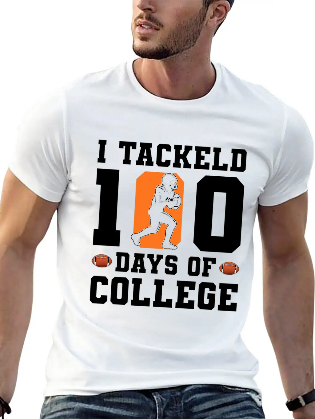 Tackled 100 Days Of College Football Breathable Graphic T-Shirt – Perfect For Casual Days