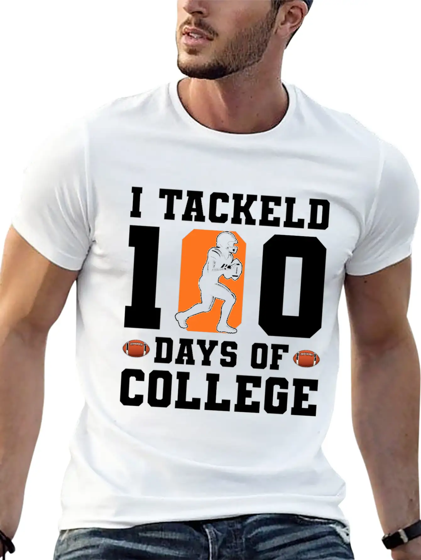 Tackled 100 Days Of College Football Breathable Graphic T-Shirt – Perfect For Casual Days