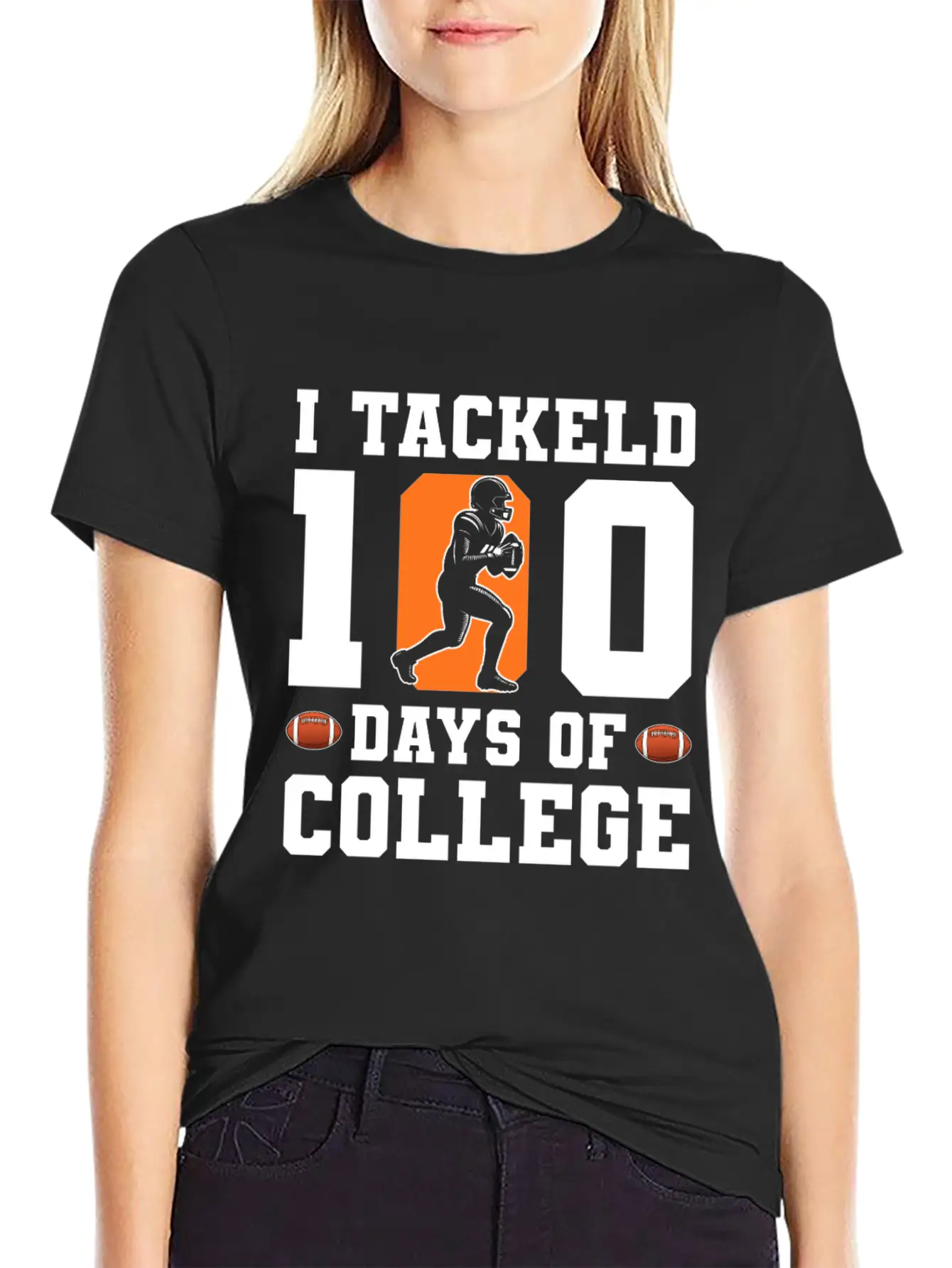 Tackled 100 Days Of College Football Breathable Graphic T-Shirt – Perfect For Casual Days