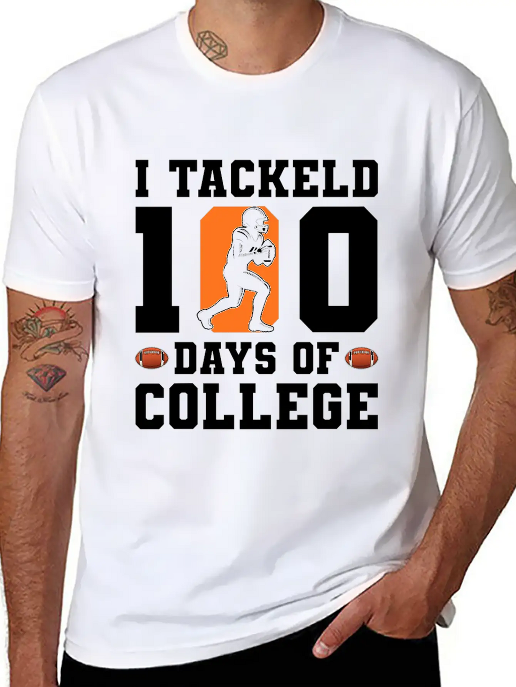 Tackled 100 Days Of College Football Breathable Graphic T-Shirt – Perfect For Casual Days