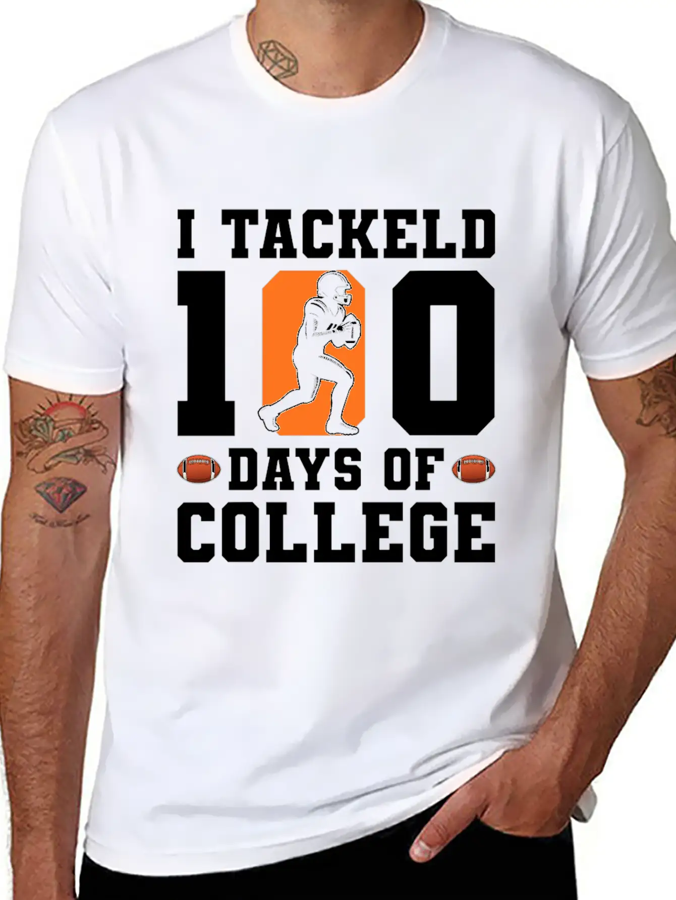 Tackled 100 Days Of College Football Breathable Graphic T-Shirt – Perfect For Casual Days