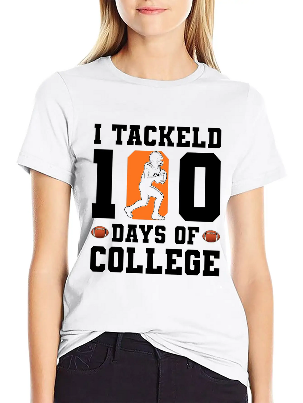 Tackled 100 Days Of College Football Breathable Graphic T-Shirt – Perfect For Casual Days
