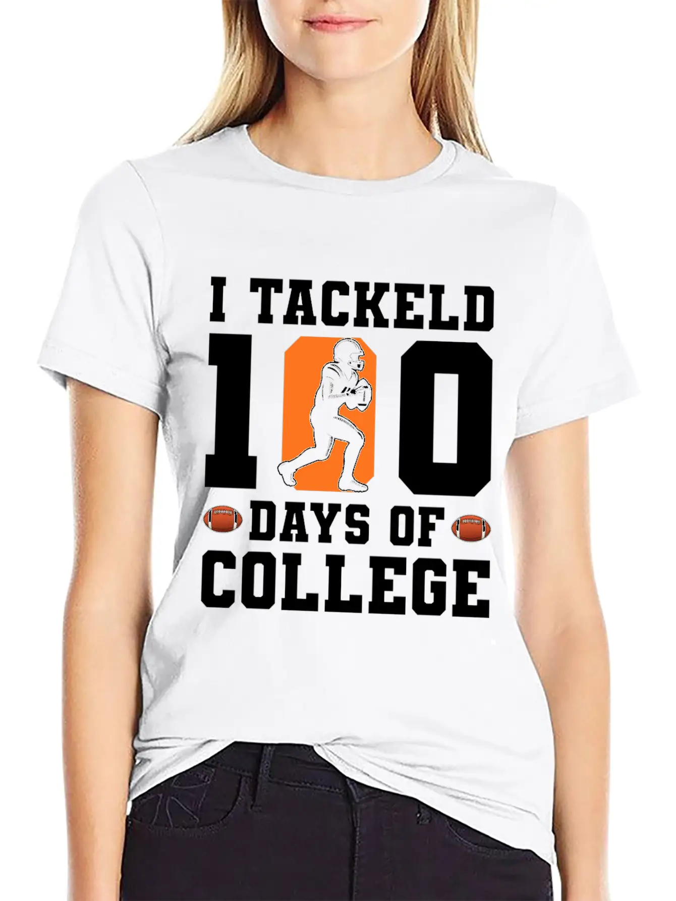 Tackled 100 Days Of College Football Breathable Graphic T-Shirt – Perfect For Casual Days