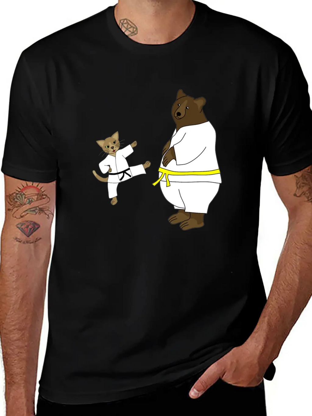 Taekwondo Cat And Bear Classic Cotton Tee – Unisex Comfort For Any Season