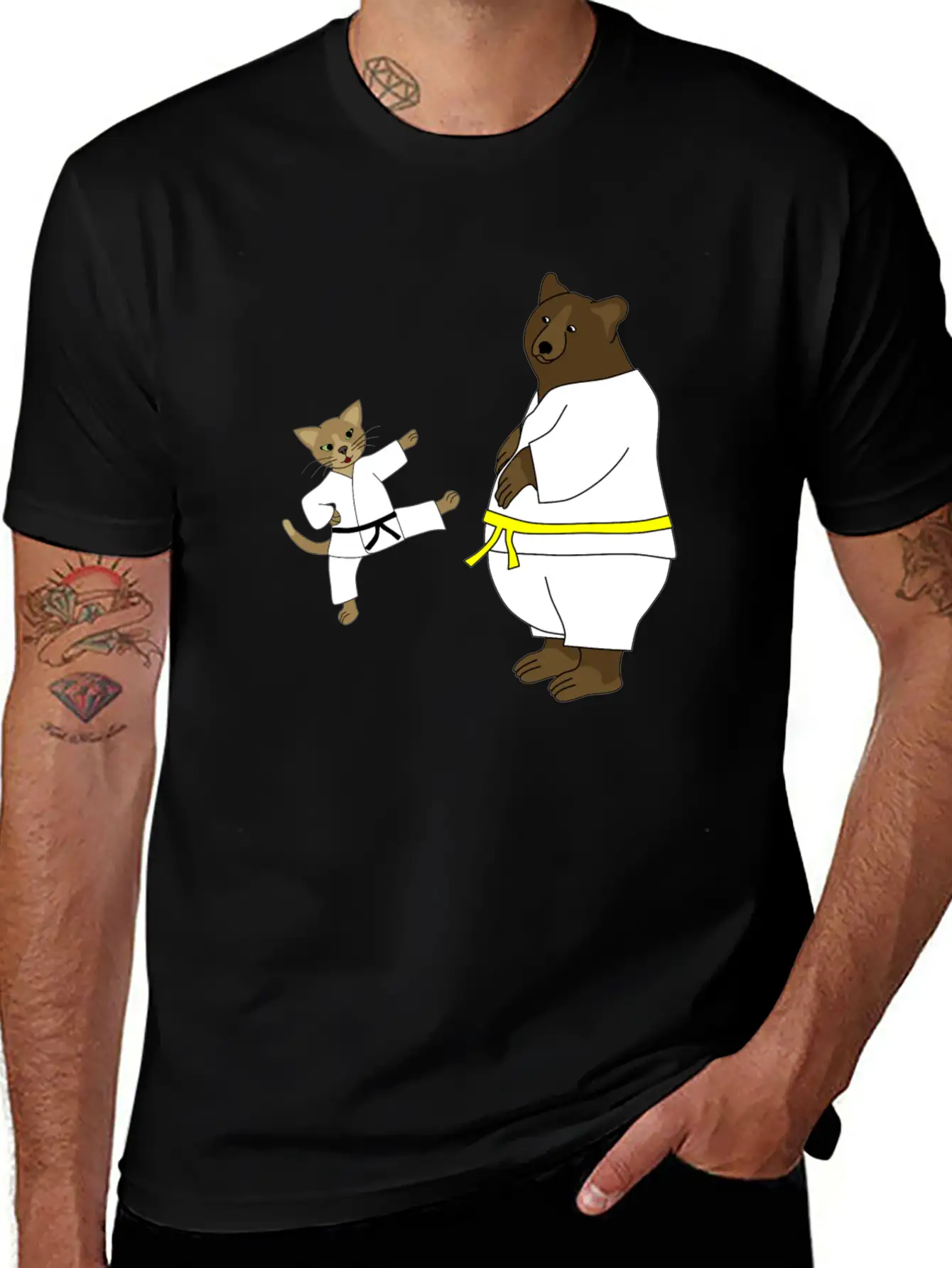 Taekwondo Cat And Bear Classic Cotton Tee – Unisex Comfort For Any Season