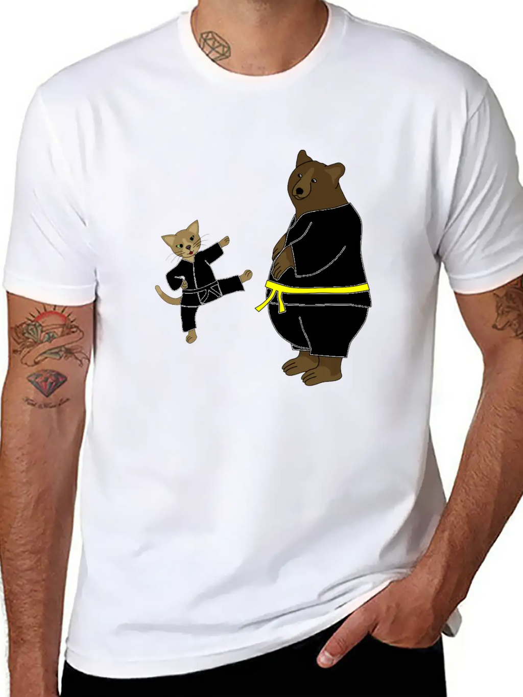 Taekwondo Cat And Bear Classic Cotton Tee – Unisex Comfort For Any Season