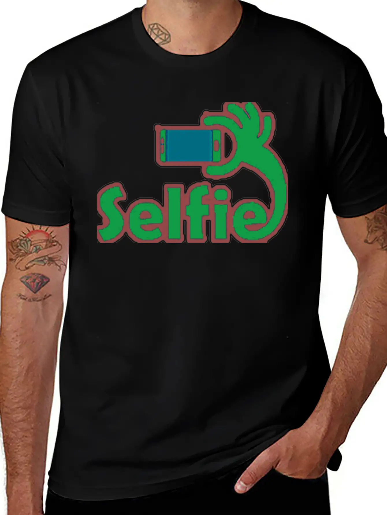 Taking Selfie Portrait Title Of Calligraphy Text Breathable Soft Cotton T-Shirt – Timeless Casual Look