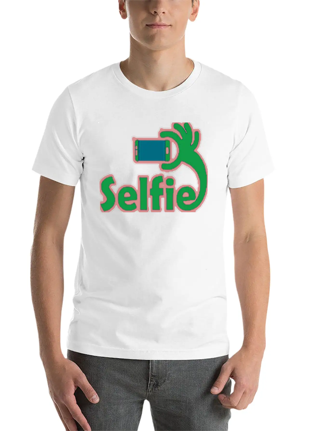 Taking Selfie Portrait Title Of Calligraphy Text Breathable Soft Cotton T-Shirt – Timeless Casual Look