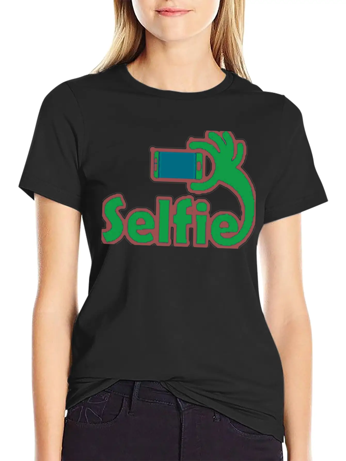 Taking Selfie Portrait Title Of Calligraphy Text Breathable Soft Cotton T-Shirt – Timeless Casual Look
