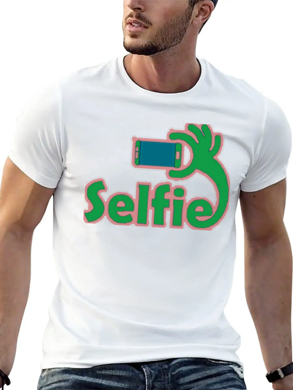 Taking Selfie Portrait Title Of Calligraphy Text Breathable Soft Cotton T-Shirt – Timeless Casual Look