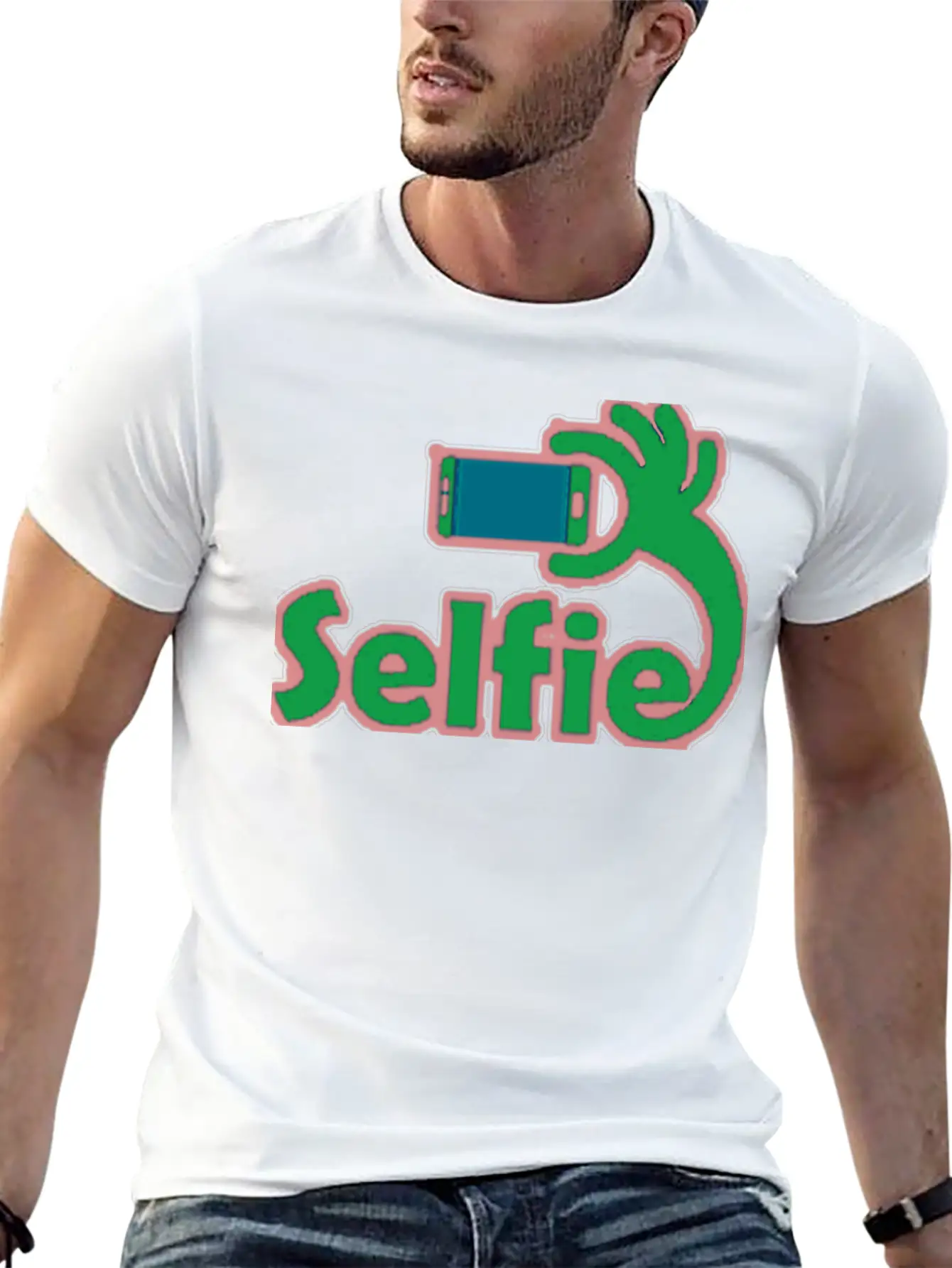 Taking Selfie Portrait Title Of Calligraphy Text Breathable Soft Cotton T-Shirt – Timeless Casual Look
