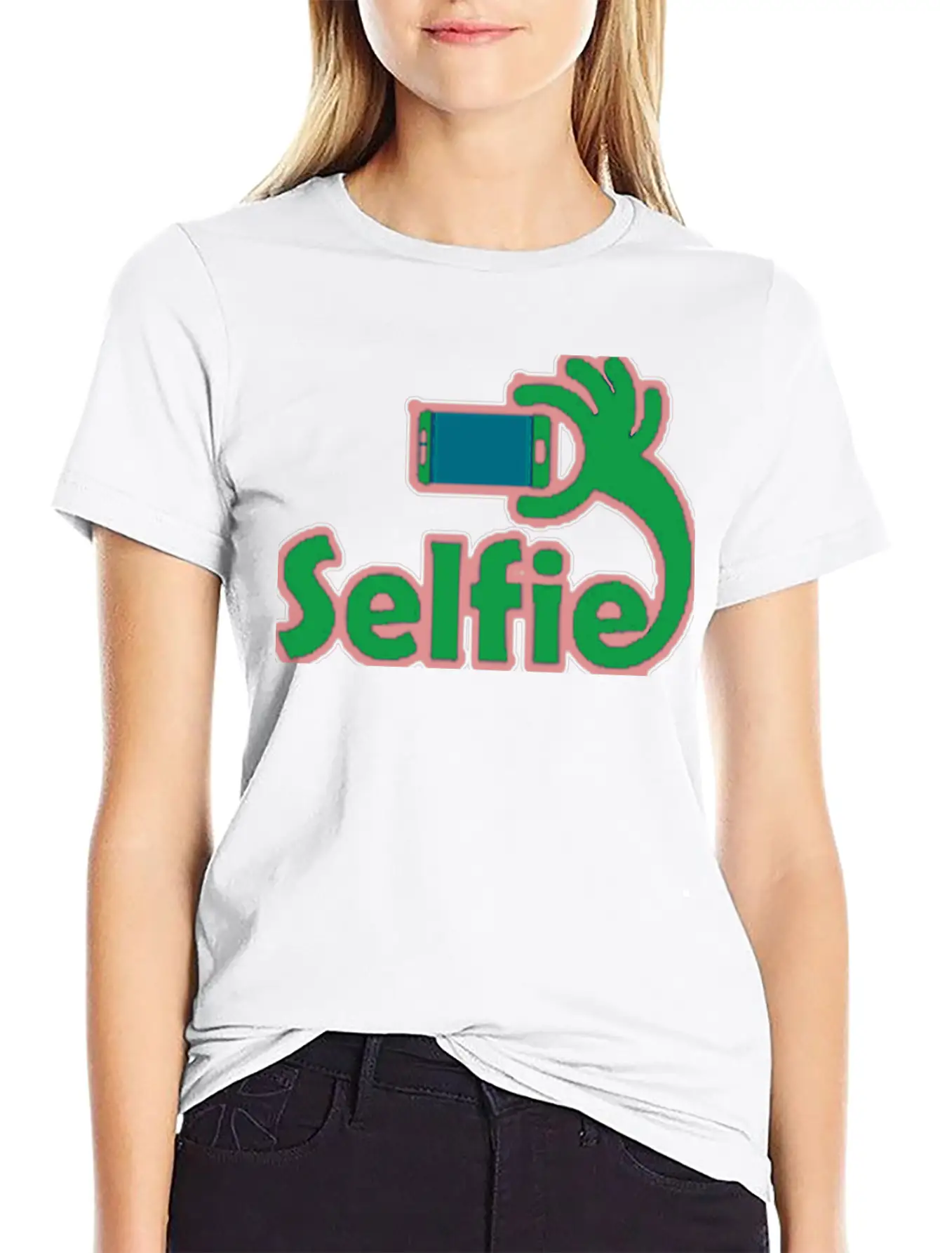 Taking Selfie Portrait Title Of Calligraphy Text Breathable Soft Cotton T-Shirt – Timeless Casual Look