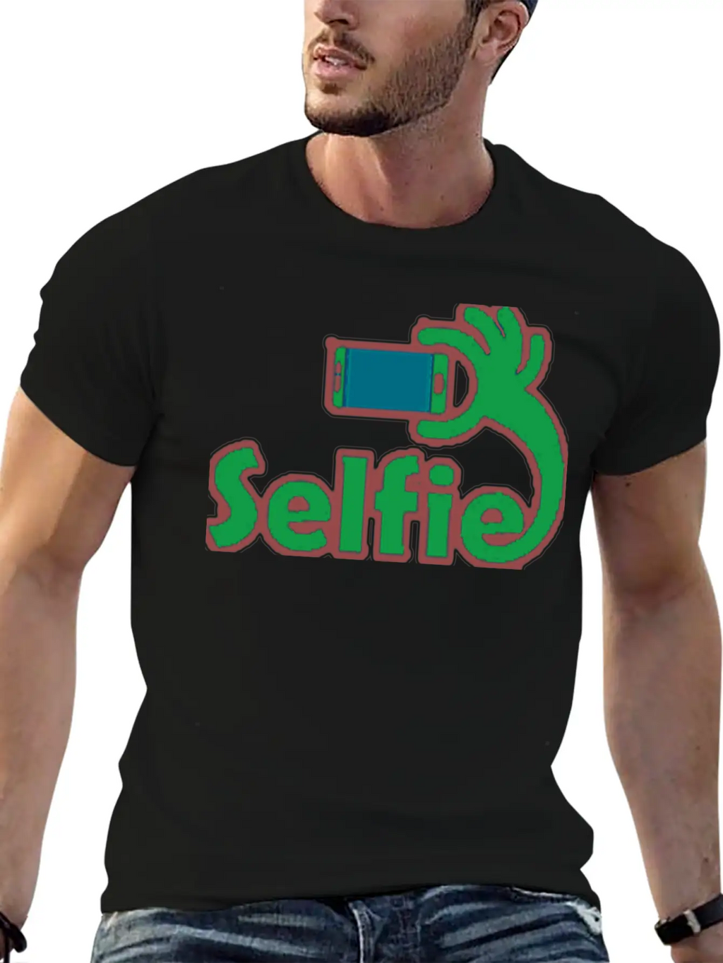 Taking Selfie Portrait Title Of Calligraphy Text Breathable Soft Cotton T-Shirt – Timeless Casual Look