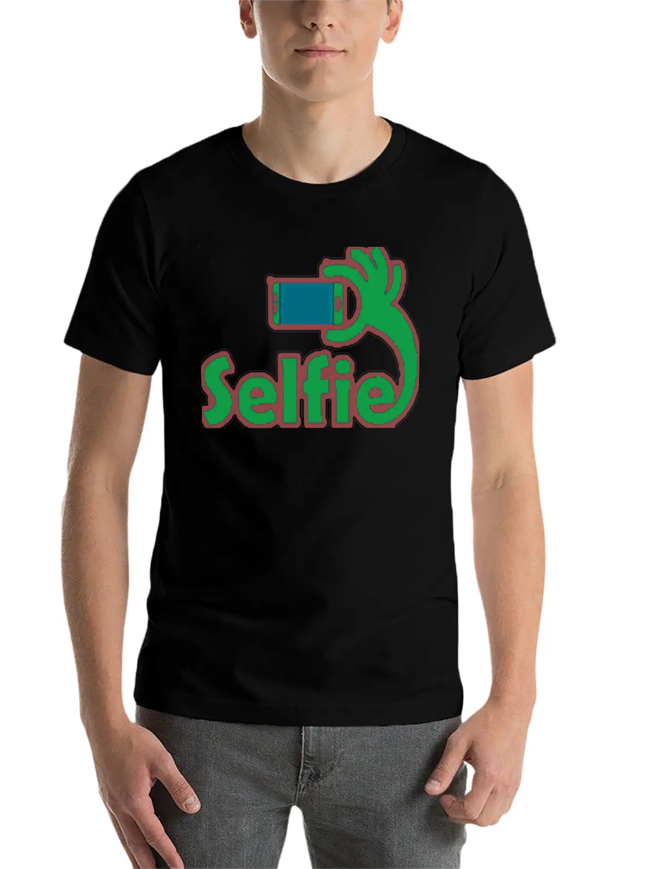 Taking Selfie Portrait Title Of Calligraphy Text Breathable Soft Cotton T-Shirt – Timeless Casual Look
