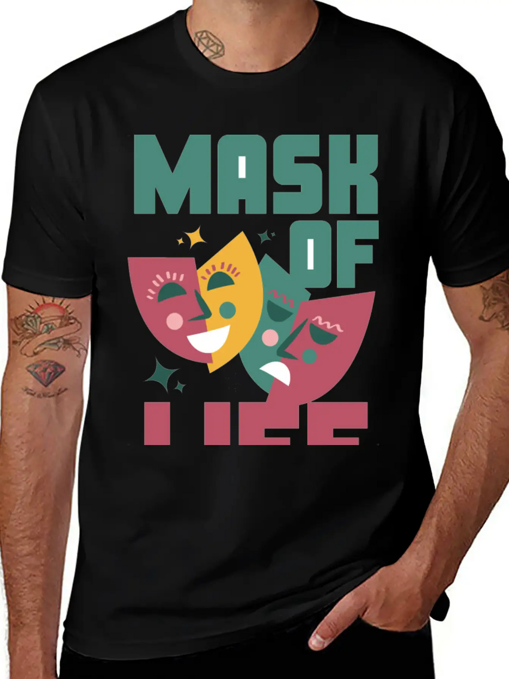 Tealn And Pink Bold Mask Of Life T-shirt. Breathable Soft Cotton T-Shirt – Timeless Casual Look