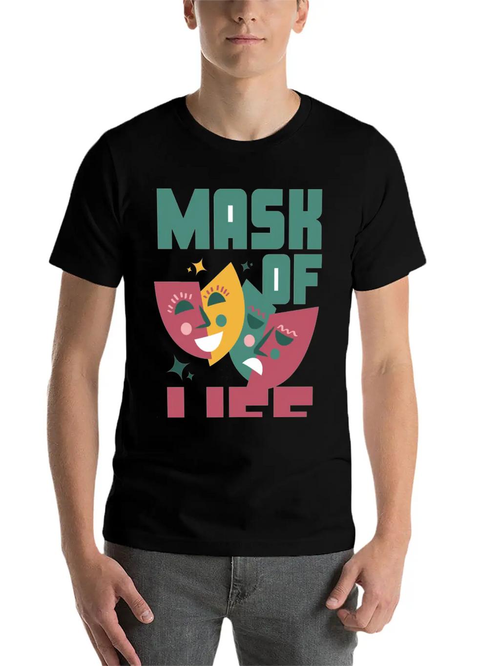 Tealn And Pink Bold Mask Of Life T-shirt. Breathable Soft Cotton T-Shirt – Timeless Casual Look