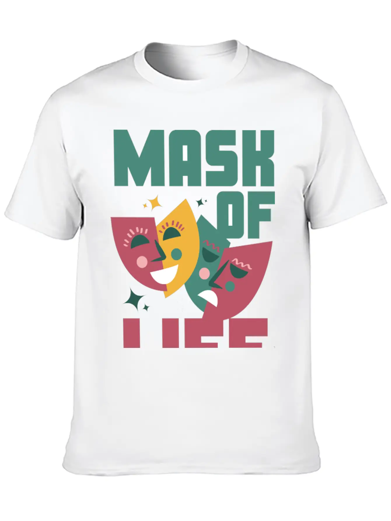 Tealn And Pink Bold Mask Of Life T-shirt. Breathable Soft Cotton T-Shirt – Timeless Casual Look