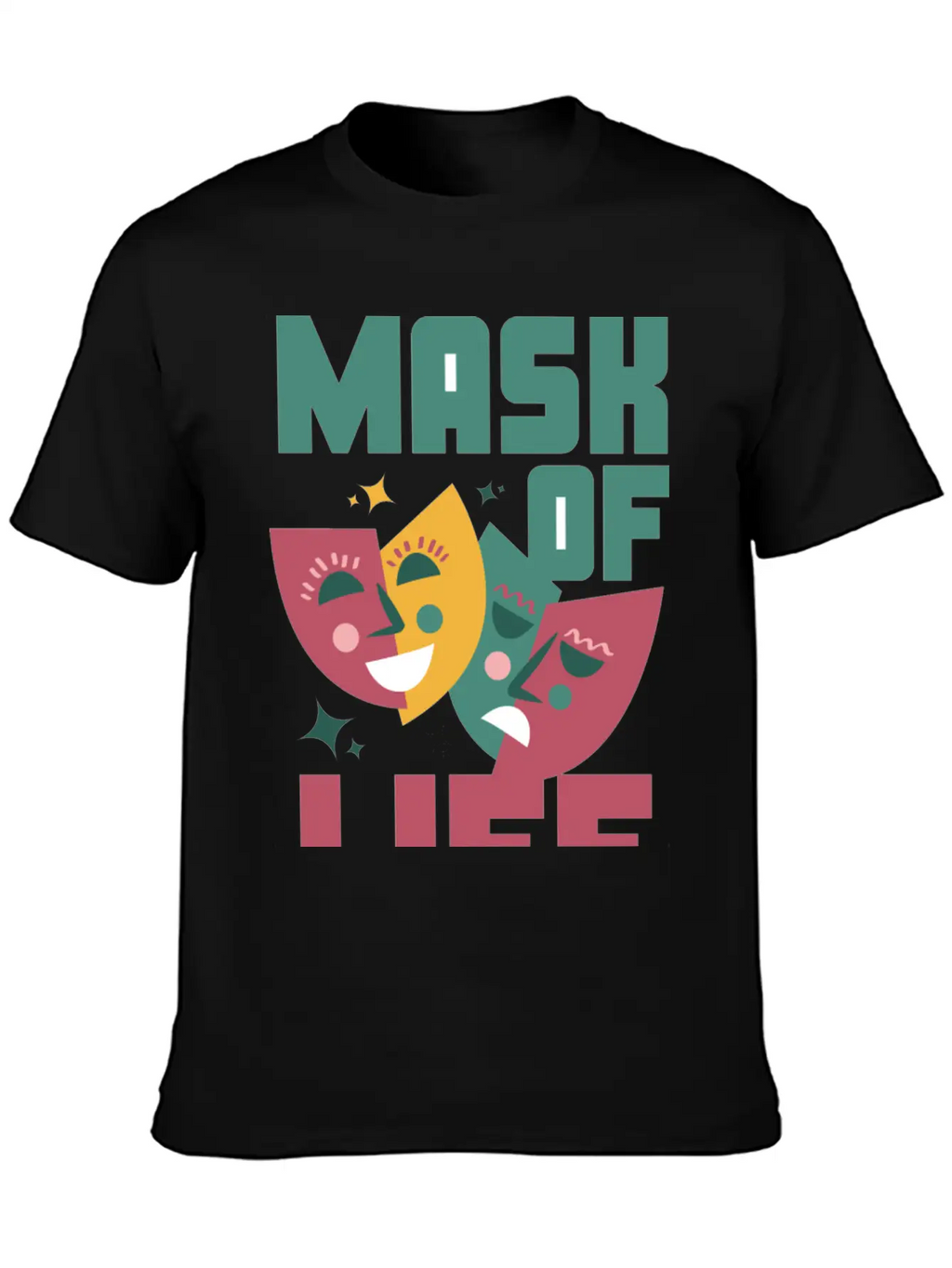 Tealn And Pink Bold Mask Of Life T-shirt. Breathable Soft Cotton T-Shirt – Timeless Casual Look