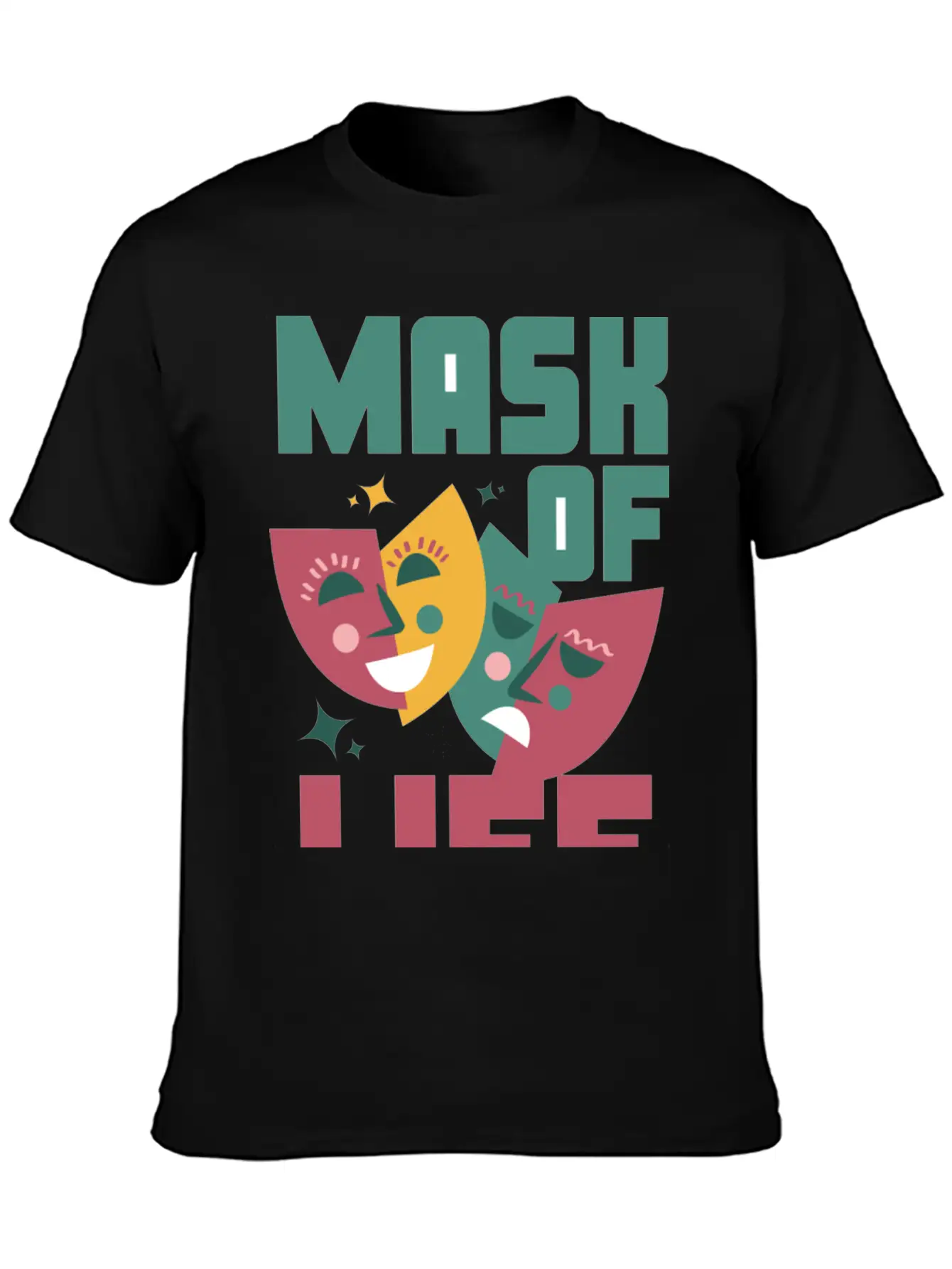Tealn And Pink Bold Mask Of Life T-shirt. Breathable Soft Cotton T-Shirt – Timeless Casual Look
