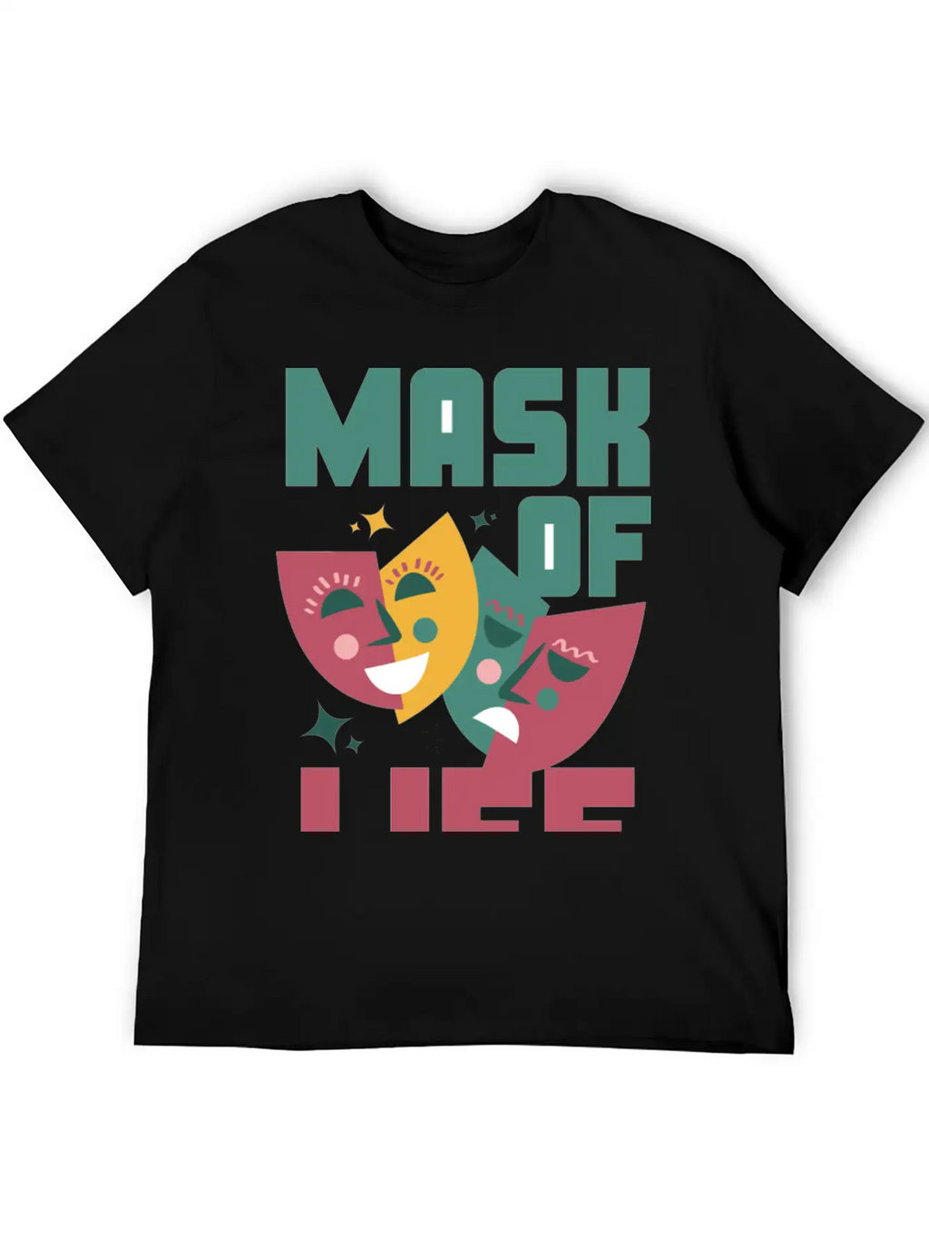 Tealn And Pink Bold Mask Of Life T-shirt. Breathable Soft Cotton T-Shirt – Timeless Casual Look