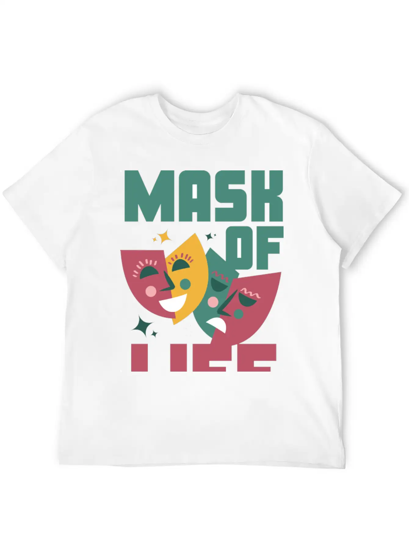 Tealn And Pink Bold Mask Of Life T-shirt. Breathable Soft Cotton T-Shirt – Timeless Casual Look