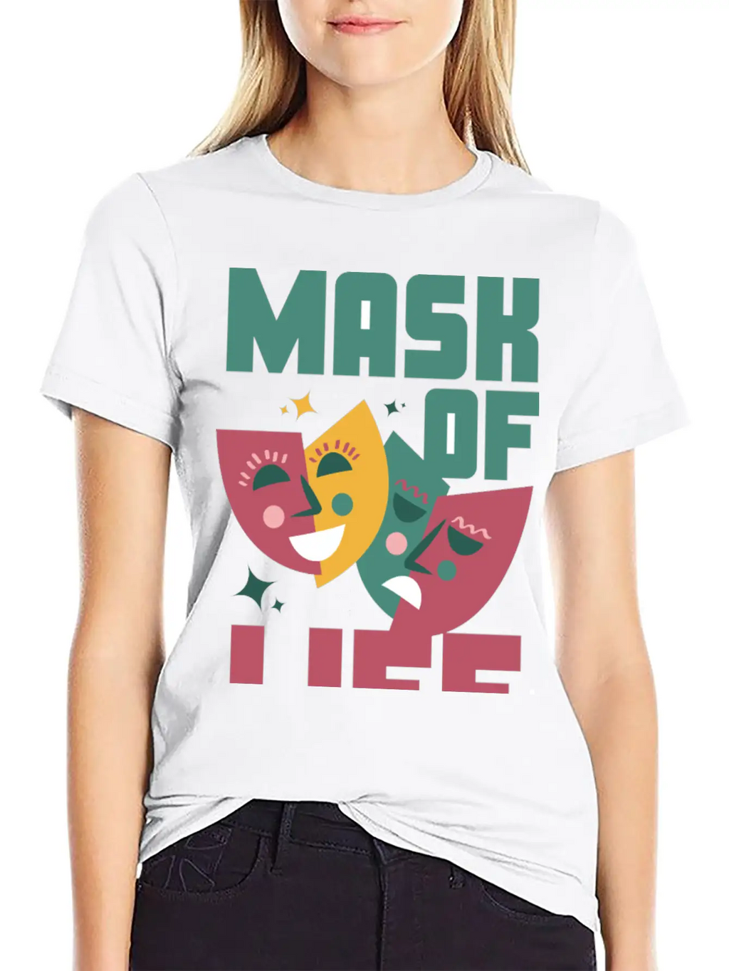 Tealn And Pink Bold Mask Of Life T-shirt. Breathable Soft Cotton T-Shirt – Timeless Casual Look