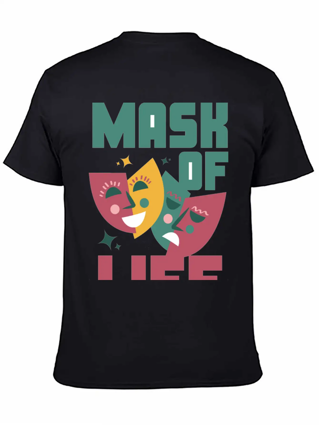 Tealn And Pink Bold Mask Of Life T-shirt. Breathable Soft Cotton T-Shirt – Timeless Casual Look