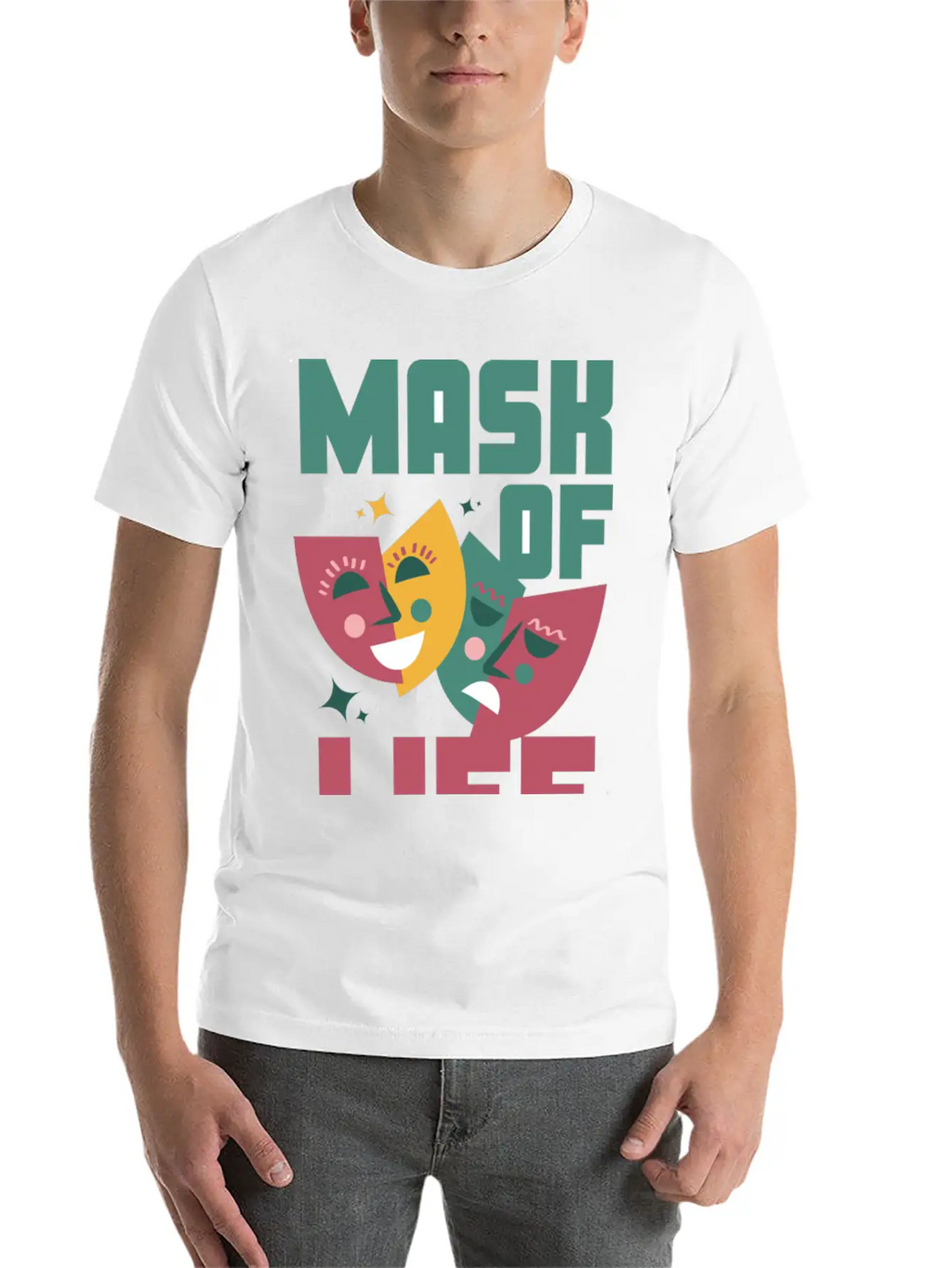 Tealn And Pink Bold Mask Of Life T-shirt. Breathable Soft Cotton T-Shirt – Timeless Casual Look